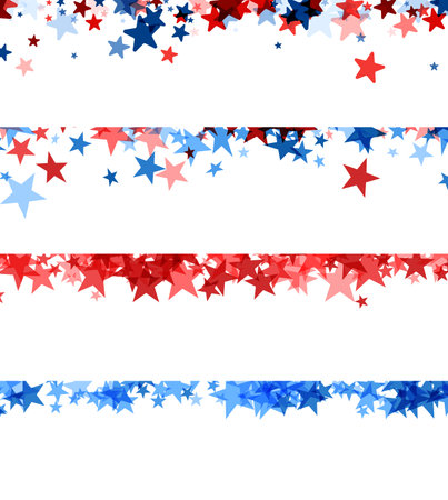 A dynamic banner with red, white, and blue stars sprinkled across, perfect for American holidays and celebrations.のイラスト素材