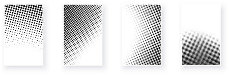 A quartet of monochrome artworks with varying dot gradients, creating an optical illusion of depth and movementのイラスト素材
