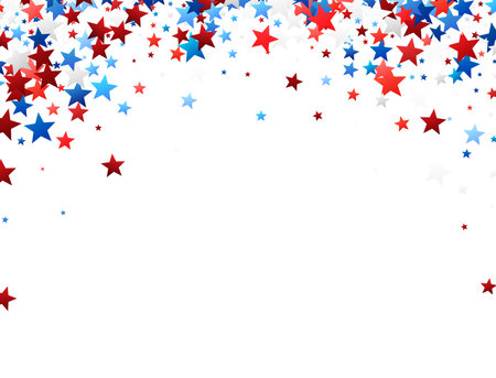 Dynamic arc of red, white, and blue stars on a white background, symbolizing American pride and celebration.のイラスト素材