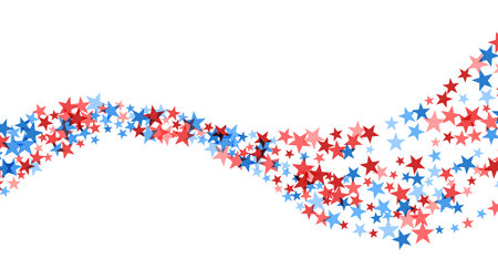 A fluid wave of red and blue stars symbolizes American pride, perfect for national celebrations and patriotic themes.のイラスト素材