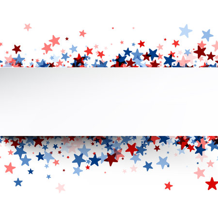 A festive border frame with a scatter of red, white, and blue stars on a white background, ideal for patriotic themes and celebrations.のイラスト素材