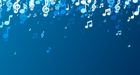 A serene blue backdrop is dotted with an array of white and blue music notes, creating an illusion of a harmonious ocean melody.のイラスト素材