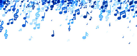 A harmonious composition of blue music notes cascading across a white background, creating a visual melody and symbolizing a flow of musical rhythm.のイラスト素材