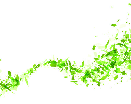 An energetic burst of green confetti pieces, creating a dynamic and festive atmosphere, symbolizing celebration, growth, and vitality on a white backdrop.のイラスト素材