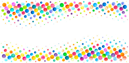 A banner-friendly composition with a rich collection of colorful bubbles across a clear white background, providing a cheerful and dynamic border.のイラスト素材