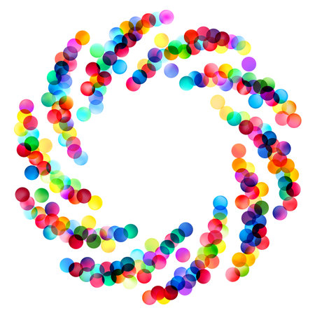 A captivating helical arrangement of glossy dots in a full spectrum of colors against a transparent background, suggesting a dynamic, three-dimensional swirl.のイラスト素材