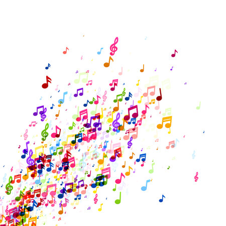 Colorful music notes on a white background, suggesting a wide spectrum of musical diversity. Vector illustration.のイラスト素材