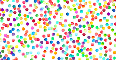 A densely packed, wide-angle view of glossy, multicolored bubbles against a white backdrop, creating a festive and lively mood.のイラスト素材