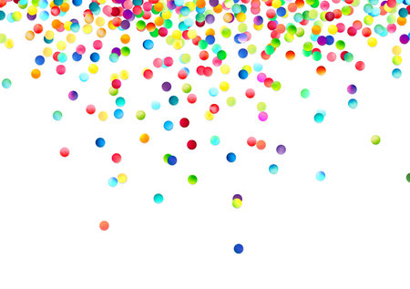 An array of multicolored bubbles floats across the top of a white background, creating a sense of lightness and celebration.のイラスト素材