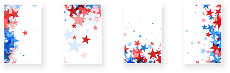 Festive designs with red and blue stars cascading down the page, reminiscent of American patriotism. Vector illustrationのイラスト素材