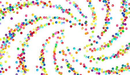 Colorful bubbles create a mesmerizing helical pattern on a white background, conveying a sense of whimsical motion and celebration.のイラスト素材