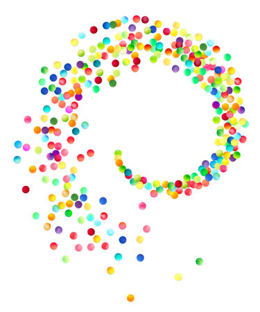 Colorful bubbles create a mesmerizing helical pattern on a white background, conveying a sense of whimsical motion and celebration.のイラスト素材