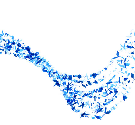 A fluid waveform made of dynamic blue shards against a stark white background, depicting motion and flow.のイラスト素材