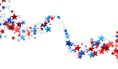 A dynamic swirl of red, blue, and white stars cascades down, symbolizing American pride and celebration. Ideal for patriotic events.のイラスト素材