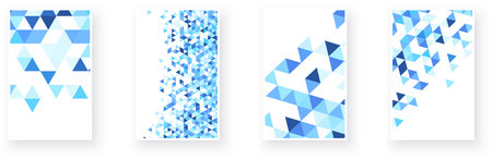A collection of images with flowing blue triangles, evoking a sense of movement and digital connectivity in a geometric pattern. Vector illustrationのイラスト素材
