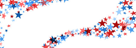 A crescent-shaped cascade of red, white, and blue stars forming a semi-frame on a white background, ideal for American-themed celebrations.のイラスト素材