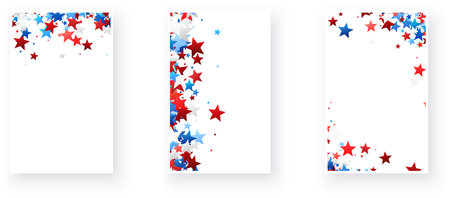 A trio of vertical banners with top and side borders of red, white, and blue stars, perfect for patriotic event layoutsのイラスト素材