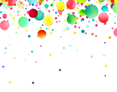 A dynamic burst of colorful bubbles centered on a white background, creating a sense of celebration and explosive joy.のイラスト素材