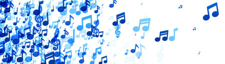 A harmonious composition of blue music notes cascading across a white background, creating a visual melody and symbolizing a flow of musical rhythm.のイラスト素材