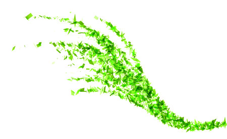 A swirling vortex of green shards creates a dynamic and organic flow, representing energy, natural cycles, and sustainability in a striking visual form.のイラスト素材