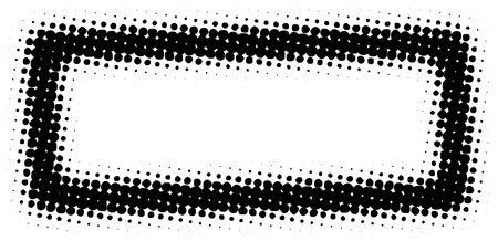 A wide, black and white image featuring a rectangular border composed of a double-layer dot matrix with a diminishing dot size towards the center.のイラスト素材
