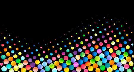 Colorful dots shimmer against a black backdrop, creating a starry night effect with a spectrum of hues in a diagonal composition.のイラスト素材