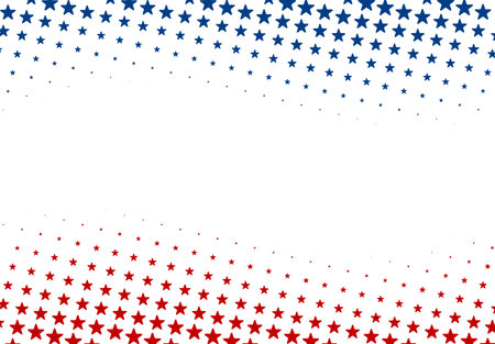 A creative interpretation of the American flag using a dense pattern of red and blue stars set against a white background, ideal for national holidays.のイラスト素材