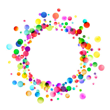 A dynamic ring of multicolored dots creating a vibrant circular pattern on a white background, symbolizing unity and celebration.のイラスト素材