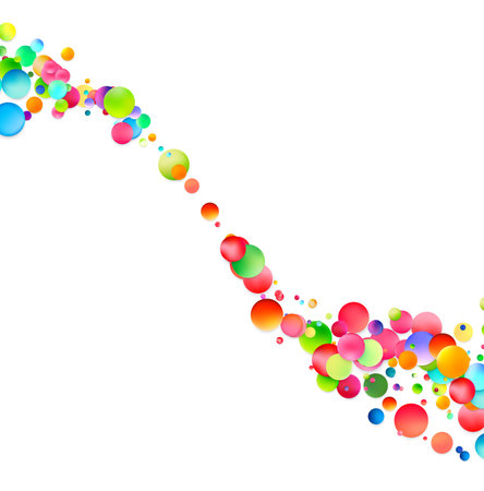 A dynamic diagonal stream of vividly colored bubbles flows across a white background, suggesting motion and festivity.のイラスト素材
