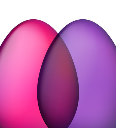 A close-up view of two Easter eggs with a vibrant gradient, one in deep pink and the other in rich purple, symbolizing warmth and creativity.のイラスト素材