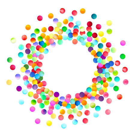 A dynamic ring of multicolored dots creating a vibrant circular pattern on a white background, symbolizing unity and celebration.のイラスト素材