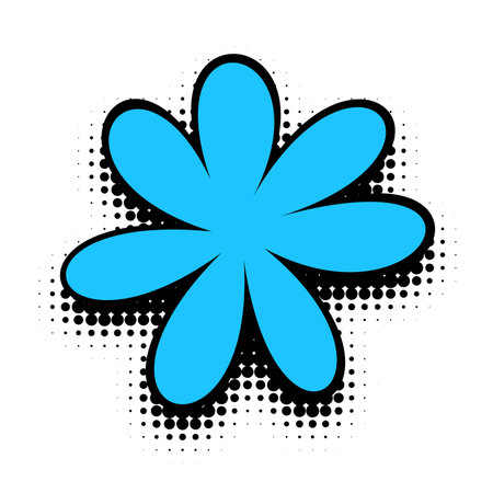 An eye-catching cerulean blue flower stands out with its vivid color and black outline, set against a contrasting halftone pattern background for a pop art-inspired aesthetic.のイラスト素材