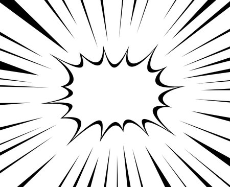 Stark black spiky lines radiate from a central point, creating an explosive visual that suggests movement and intensity on a white background.のイラスト素材