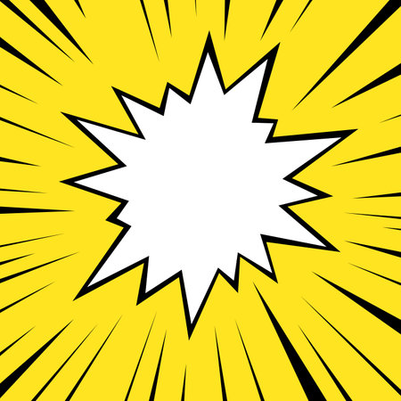 A white starburst framed by dynamic black lines, all set against a playful yellow backdrop, evokes the energy of pop art explosions.のイラスト素材