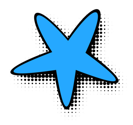 A bright blue star with a stark black outline set against a classic halftone background, encapsulating a playful and nostalgic pop art essence.のイラスト素材