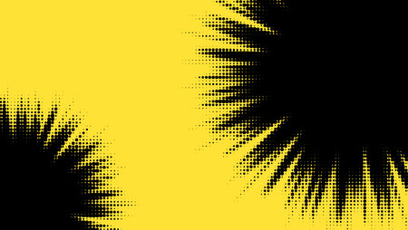 A wide-format image showcasing a seamless transition from dense black dots to a bright yellow field, reminiscent of a classic halftone print effect.のイラスト素材