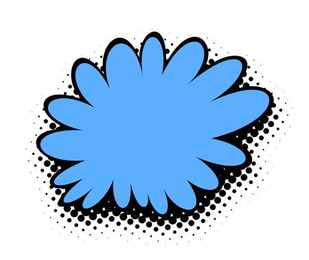 An azure floral-like graphic with a striking black outline unfurls against a halftone dotted shadow, offering a fresh take on pop art visuals with a botanical twist.のイラスト素材