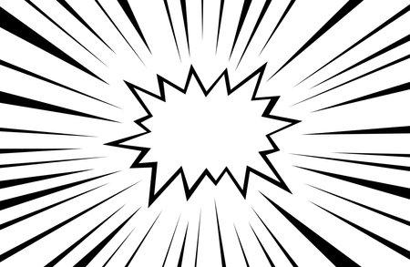 A central black starburst with radiating lines, creating a high-contrast effect against a stark white background, perfect for attention-grabbing visuals.のイラスト素材