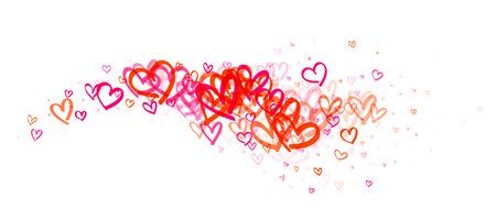 A captivating trail of hearts in shades of pink and red flows across the image, symbolizing love, affection, and celebration of romantic occasions.のイラスト素材