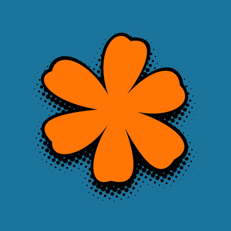 An orange flower silhouette bursts forth against a deep ocean blue background, encircled by a dynamic halftone pattern, encapsulating a fusion of nature and graphic artistry.のイラスト素材