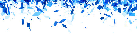 Vivid shards of blue crystal-like shapes explode across a white background, conveying a sense of bursting energy or a dynamic eventのイラスト素材