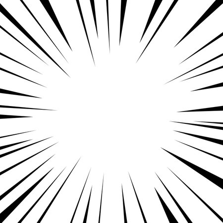 Sharp black rays extend from a central point to create a dramatic starburst effect, conveying a sense of energy and power on a white canvas.のイラスト素材