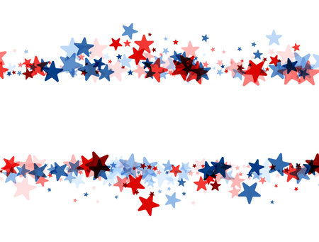 A wavy design of red and blue stars creating a dynamic and flowing patriotic pattern on a clear background. Vector illustrationのイラスト素材