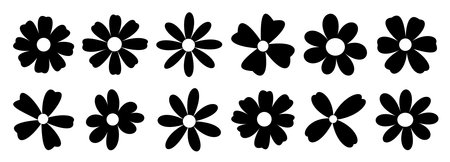 An array of black floral silhouettes stands out with simplistic elegance on a clean white background, creating a timeless design.のイラスト素材