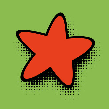This square-format image features a retro-inspired red star with bold outlines against a lime green backdrop, detailed with a halftone dot gradient for a timeless pop art feel.のイラスト素材