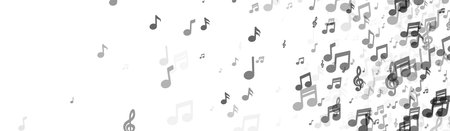 A wide expanse featuring a grayscale spectrum of music notes, arranged in a horizon line format, offering a minimalist and contemporary visual for music-themed projects.のイラスト素材