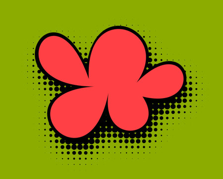 A vibrant square-format illustration of a crimson clover, with a modern twist, featuring bold black outlines against a striking lime green background with halftone dots, invoking a retro pop art aesthetic.のイラスト素材