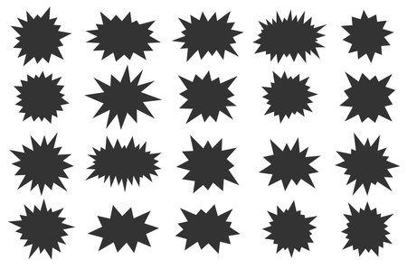 Multiple black starburst shapes are uniformly arranged against a white background, creating a monochromatic, geometric pattern.のイラスト素材