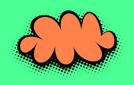A tangerine-hued cloud shape in a pop art style is framed by bold black outlines and set against a zesty lime green backdrop with halftone accents, evoking a playful, retro feel.のイラスト素材