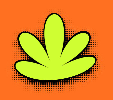 A square-format image that pops with a lime green abstract splash design, set against an invigorating tangerine orange background detailed with classic pop art halftone dots.のイラスト素材
